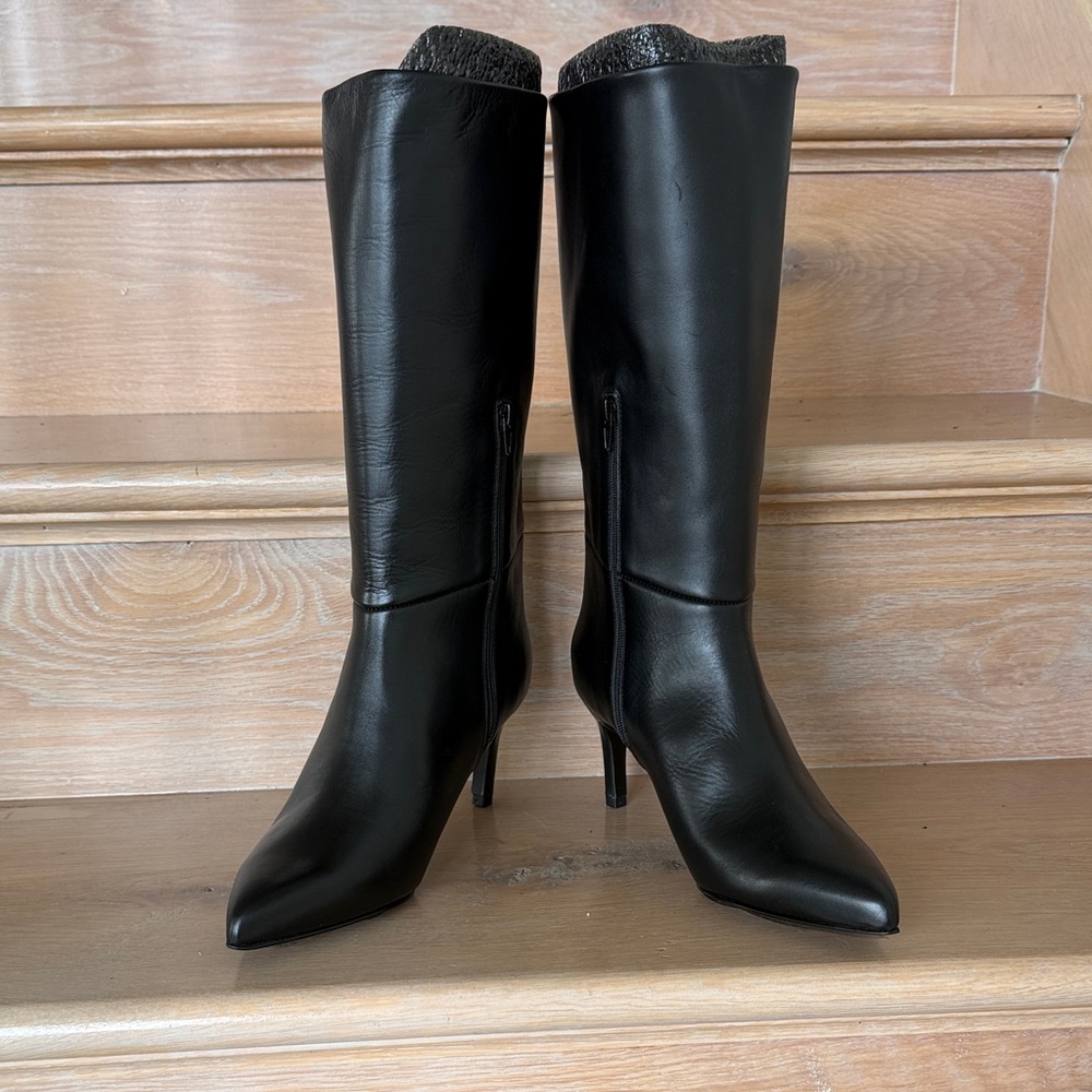 Inez Black Leather Heeled Boots NWT 7.5